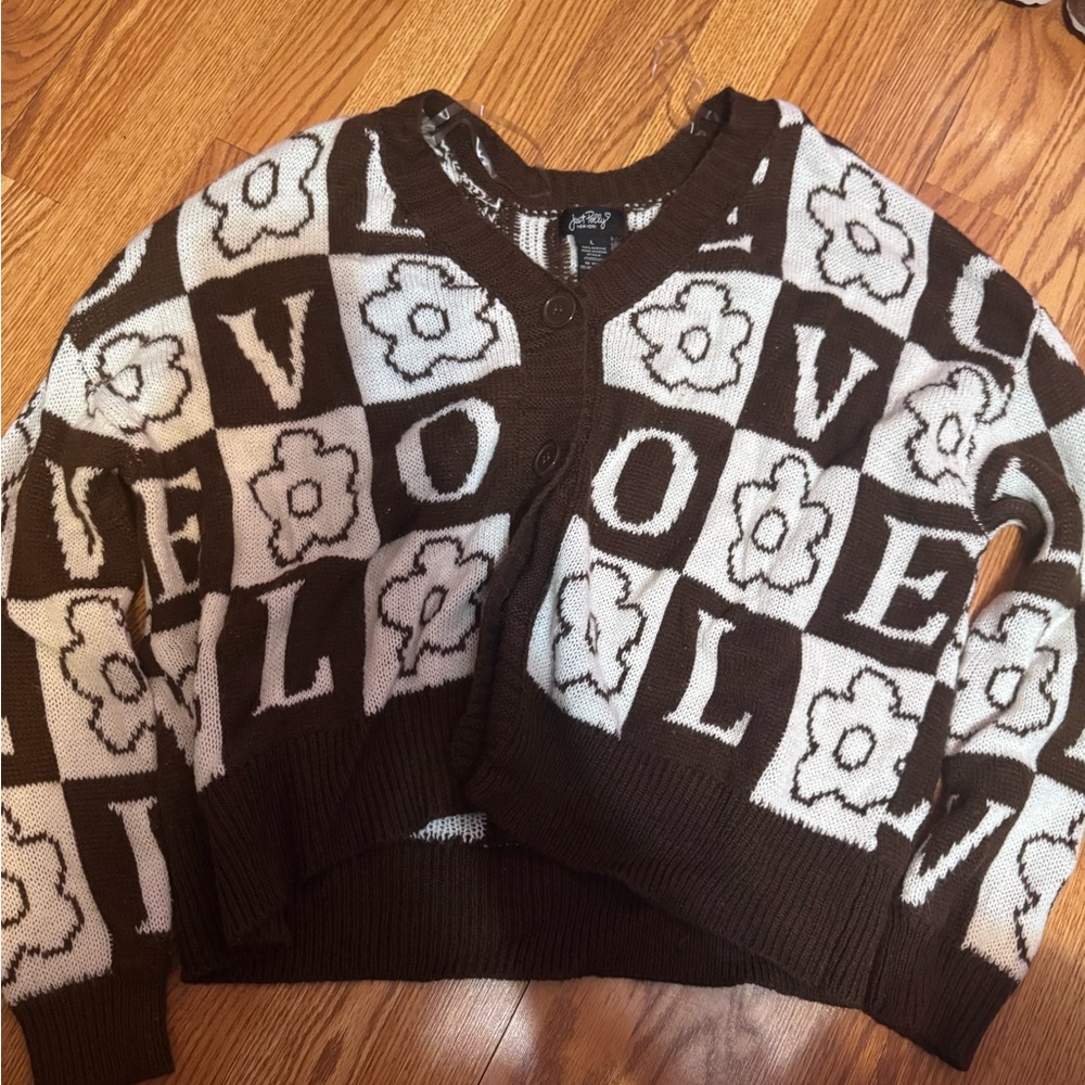 Brown and White Patterned Sweater